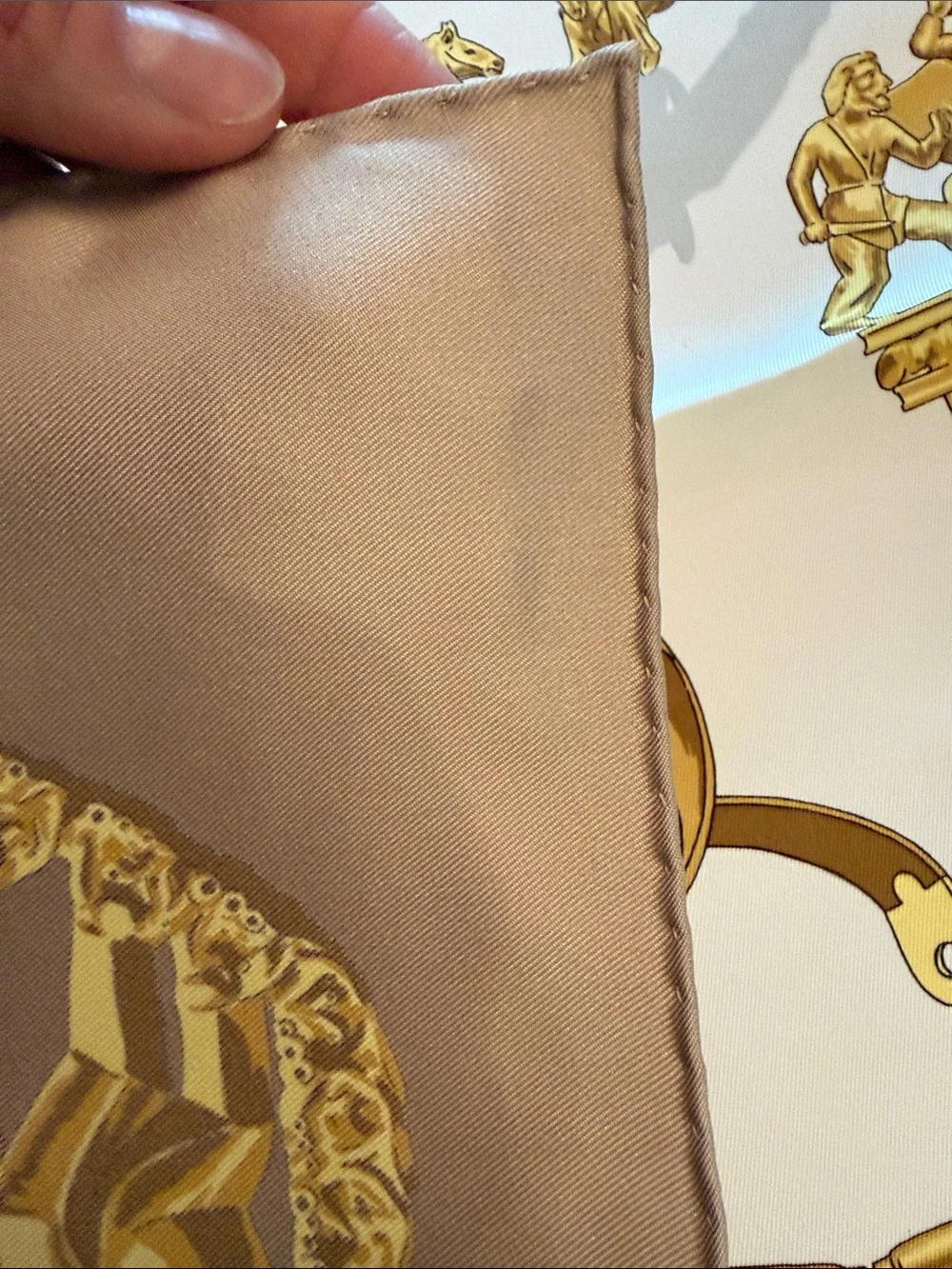 Hermes Gold and Cream Silk Scarf